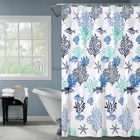 Shower Curtain | Blue Coral Reef - Seahorse Mansion 
