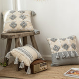 Throw Pillow Cover | Grey Diamond Neutral - Embroidered - Seahorse Mansion 