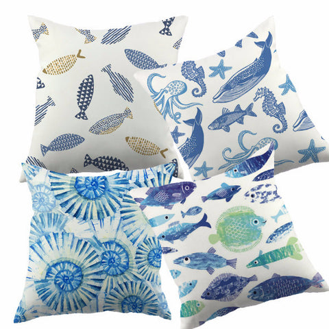 Throw Pillow Covers | Blue Ocean Life - 4 patterns, 2 sizes - Seahorse Mansion 