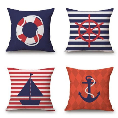 Throw Pillow Covers | Navy & Red Nautical  - 4 Patterns - Seahorse Mansion 