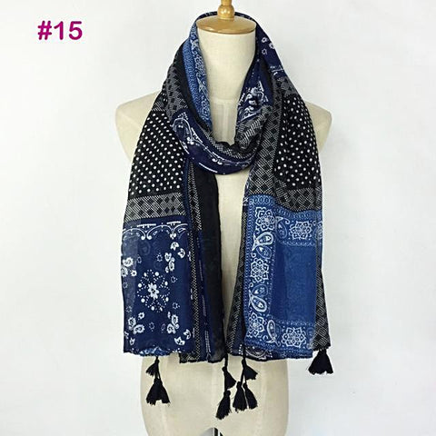 Tasseled Wrap Scarf | Women's Cotton Voile - 22 styles - Seahorse Mansion 