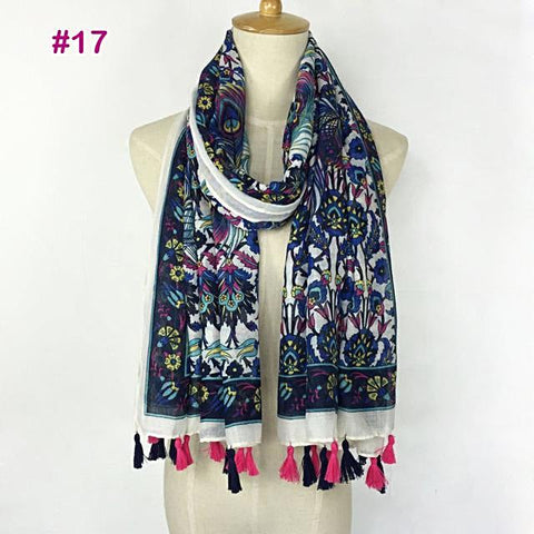 Tasseled Wrap Scarf | Women's Cotton Voile - 22 styles