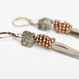 Tassel Earrings - Stone Beaded Suede - Seahorse Mansion 