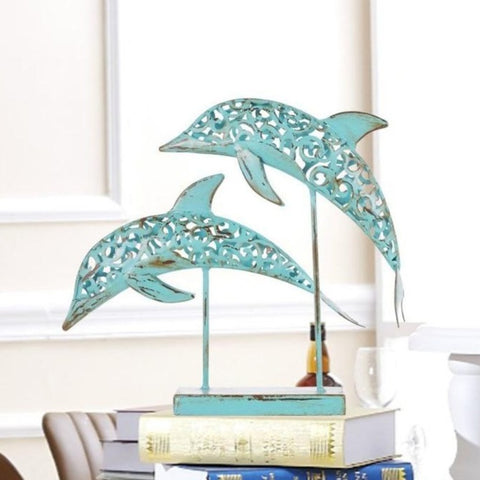 Metal Sculpture | Two Dolphins - Handmade - Seahorse Mansion 