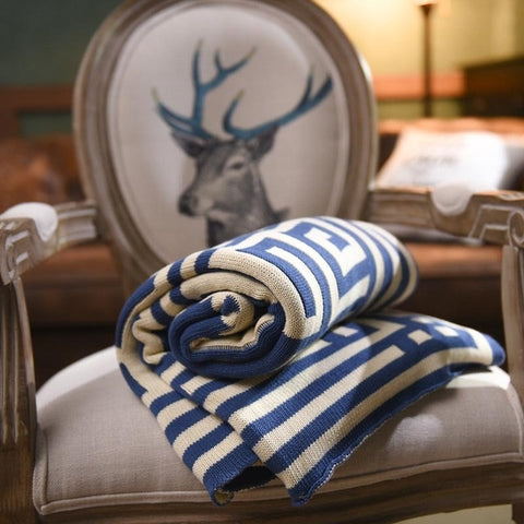 Throw Blanket | Greek Key Knit - 4 colors - Seahorse Mansion 