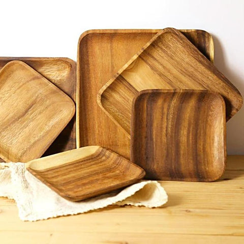 Square Acacia Wood Plates - 3 sizes - Seahorse Mansion 